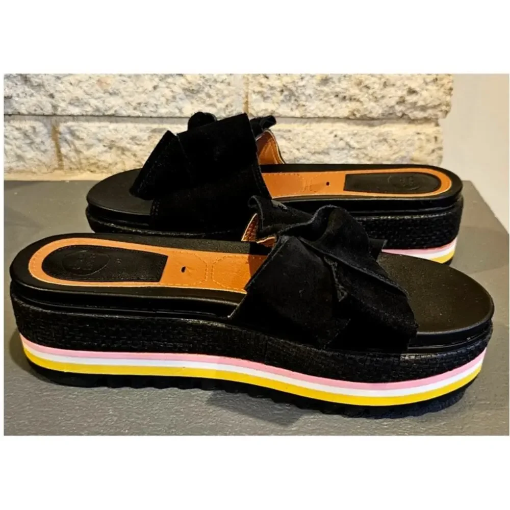 GIOSEPPO Platform Sandals Bow Slip On, 44059 BLACK, Multicolor, Sz 39, US Sz 8.5